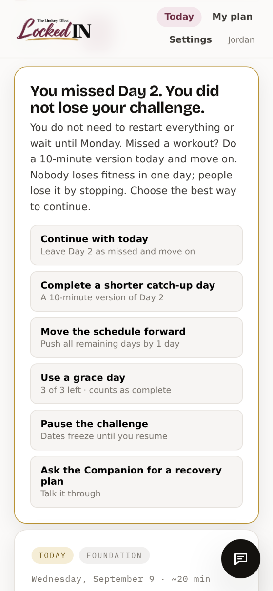 Locked In recovery options after a missed day
